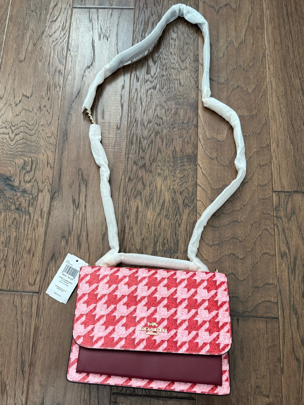 NWT Coach Klare Pink and Red Houndstooth Crossbody Bag - Women